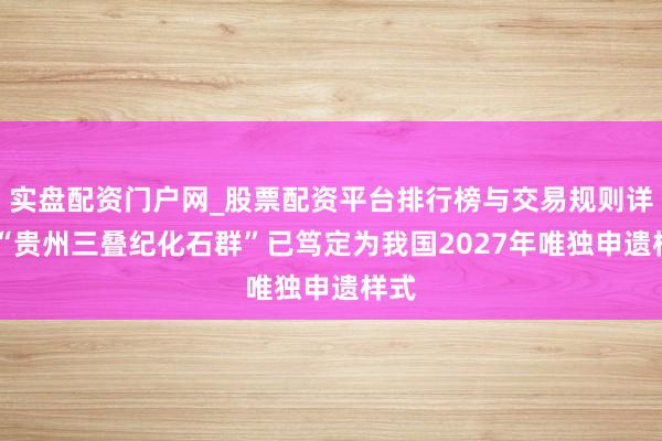 实盘配资门户网_股票配资平台排行榜与交易规则详解 “贵州三叠纪化石群”已笃定为我国2027年唯独申遗样式